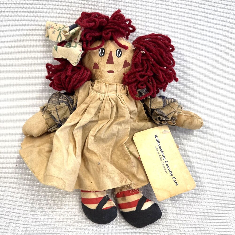 Vintage Williamsburg Country Fare, Tennessee, Raggedy Ann Style Rag Doll 10”